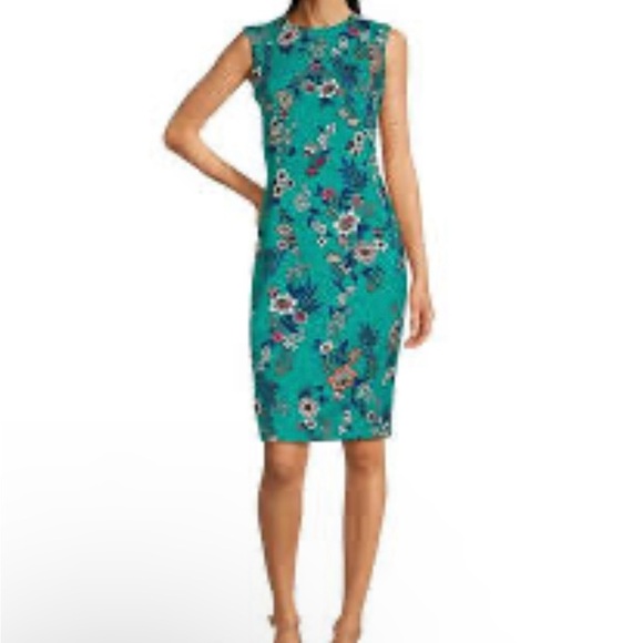 Calvin Klein Floral Sleeveless Dress - Teal Calvin Klein - Picture 1 of 15